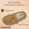 image:imageCUSHIONAIRE Origin Genuine Suede Mule Clogs for Women Cozy SlipOn Moc Toe Loafer with Buckle and Faux Fur Cushioned FootbedChestnut