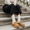 image:imageCUSHIONAIRE Origin Genuine Suede Mule Clogs for Women Cozy SlipOn Moc Toe Loafer with Buckle and Faux Fur Cushioned FootbedChestnut