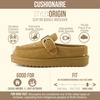 image:imageCUSHIONAIRE Origin Genuine Suede Mule Clogs for Women Cozy SlipOn Moc Toe Loafer with Buckle and Faux Fur Cushioned FootbedChestnut