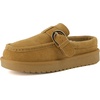 image:imageCUSHIONAIRE Origin Genuine Suede Mule Clogs for Women Cozy SlipOn Moc Toe Loafer with Buckle and Faux Fur Cushioned FootbedChestnut