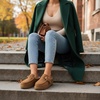 image:imageCUSHIONAIRE Origin Genuine Suede Mule Clogs for Women Cozy SlipOn Moc Toe Loafer with Buckle and Faux Fur Cushioned FootbedChestnut