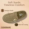 image:imageCUSHIONAIRE Origin Genuine Suede Mule Clogs for Women Cozy SlipOn Moc Toe Loafer with Buckle and Faux Fur Cushioned FootbedMoss