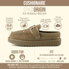 image:imageCUSHIONAIRE Origin Genuine Suede Mule Clogs for Women Cozy SlipOn Moc Toe Loafer with Buckle and Faux Fur Cushioned FootbedMoss