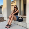 image:imageCUSHIONAIRE Spryte Flared Kitten Heels for Women Square Toe Thong Heeled Sandals with Woven Braided Strap and Slip On Mule StyleBlack