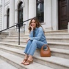 image:imageCUSHIONAIRE Spryte Flared Kitten Heels for Women Square Toe Thong Heeled Sandals with Woven Braided Strap and Slip On Mule StyleCognac