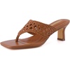 image:imageCUSHIONAIRE Spryte Flared Kitten Heels for Women Square Toe Thong Heeled Sandals with Woven Braided Strap and Slip On Mule StyleCognac