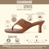 image:imageCUSHIONAIRE Spryte Flared Kitten Heels for Women Square Toe Thong Heeled Sandals with Woven Braided Strap and Slip On Mule StyleCognac