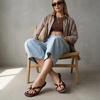 image:imageCUSHIONAIRE Titan Square Toe Flip Flops for Women Dressy Slip On Flat Womens Sandals with Cushioned FootbedTortoise