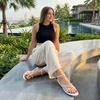 image:imageCUSHIONAIRE Tory Strappy Flat Sandals for Women Toe Ring Sandals with Adjustable Buckle Ankle Strap Wrap StyleIvory