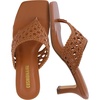 image:imageCUSHIONAIRE Spryte Flared Kitten Heels for Women Square Toe Thong Heeled Sandals with Woven Braided Strap and Slip On Mule StyleCognac
