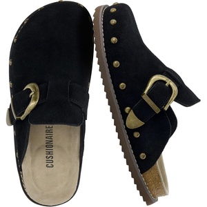 image:imageCUSHIONAIRE Bronco Slip On Mule Womens Shoes  Genuine Suede Leather Clogs with Adjustable Buckle and Studded Detailing Stylish Fall Shoes for WomenBlack