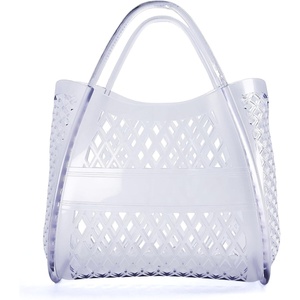 image:imageCUSHIONAIRE Kizzy Clear Jelly Tote Bags for Women Lightweight Waterproof Beach Purse with Open Top and Lattice CutoutClear