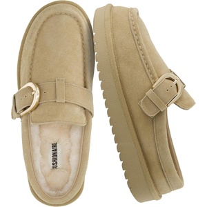 image:imageCUSHIONAIRE Origin Genuine Suede Mule Clogs for Women Cozy SlipOn Moc Toe Loafer with Buckle and Faux Fur Cushioned FootbedBiscuit