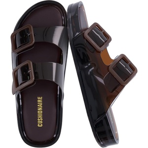 image:imageCUSHIONAIRE Pool Slides for Women Water Resistant Double Buckle Adjustable SlipOn Womens Sandals for Beach Shower Casual WearChocolate