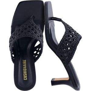 image:imageCUSHIONAIRE Spryte Flared Kitten Heels for Women Square Toe Thong Heeled Sandals with Woven Braided Strap and Slip On Mule StyleBlack