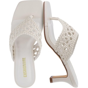 image:imageCUSHIONAIRE Spryte Flared Kitten Heels for Women Square Toe Thong Heeled Sandals with Woven Braided Strap and Slip On Mule StyleBone