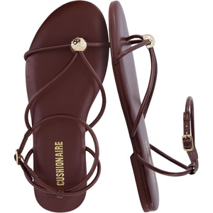 image:imageCUSHIONAIRE Tory Strappy Flat Sandals for Women Toe Ring Sandals with Adjustable Buckle Ankle Strap Wrap StyleChocolate