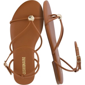 image:imageCUSHIONAIRE Tory Strappy Flat Sandals for Women Toe Ring Sandals with Adjustable Buckle Ankle Strap Wrap StyleWhiskey