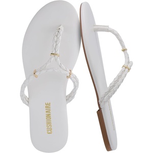 image:imageCUSHIONAIRE Trio Flip Flops for Women Comfortable Beach Sandals with Braided Thong Strap Memory Foam Footbed and Metallic Ring AccentsIvory