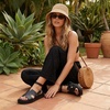 image:imageCUSHIONAIRE Erika Sandals for Women with CutOut Band and Ankle Strap Cushioned Footbed Sandal Wide Width AvailableBlack