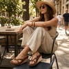 image:imageCUSHIONAIRE Ferry Espadrille Wedge Sandals for Women Thong Platform Flip Flops with Cross Strap and SlipOn DesignChocolate