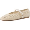 image:imageCUSHIONAIRE Graff Mary Jane Shoes for Women Woven Ballet Flats with Adjustable Buckle Strap Lightweight Slip On ShoesCream
