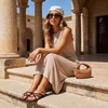 image:imageCUSHIONAIRE Raz Thong Strappy Sandals for Women Minimalist Flat Sandals with Decorative Ring AccentsChocolate