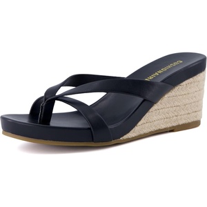 image:imageCUSHIONAIRE Ferry Espadrille Wedge Sandals for Women Thong Platform Flip Flops with Cross Strap and SlipOn DesignBlack