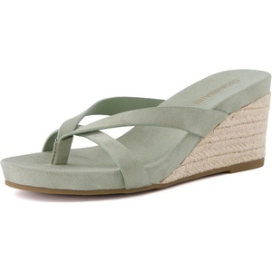 image:imageCUSHIONAIRE Ferry Espadrille Wedge Sandals for Women Thong Platform Flip Flops with Cross Strap and SlipOn DesignSage