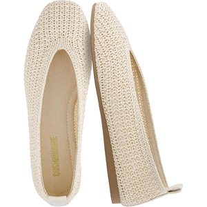 image:imageCUSHIONAIRE GILT Woven Ballet Flats for Women Lightweight Knit Flats with Memory Foam Arch Support and Pull On TabCream