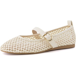 image:imageCUSHIONAIRE Gracie Mesh Mary Jane Flats for Women Breathable Ballet Flats with Adjustable Buckle Strap and Memory Foam CushioningCream