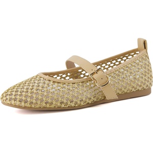 image:imageCUSHIONAIRE Gracie Mesh Mary Jane Flats for Women Breathable Ballet Flats with Adjustable Buckle Strap and Memory Foam CushioningNatural