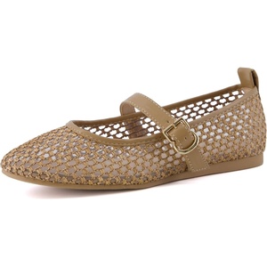 image:imageCUSHIONAIRE Gracie Mesh Mary Jane Flats for Women Breathable Ballet Flats with Adjustable Buckle Strap and Memory Foam CushioningTaupe