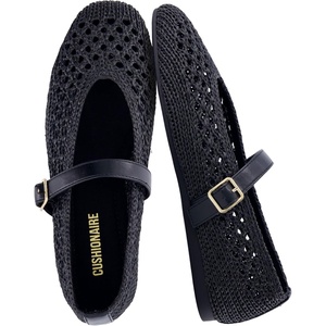 image:imageCUSHIONAIRE Graff Mary Jane Shoes for Women Woven Ballet Flats with Adjustable Buckle Strap Lightweight Slip On ShoesBlack