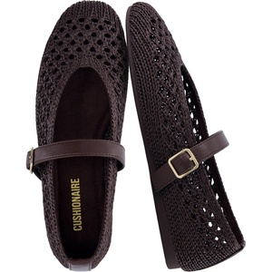 image:imageCUSHIONAIRE Graff Mary Jane Shoes for Women Woven Ballet Flats with Adjustable Buckle Strap Lightweight Slip On ShoesCoffee