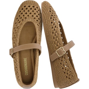 image:imageCUSHIONAIRE Graff Mary Jane Shoes for Women Woven Ballet Flats with Adjustable Buckle Strap Lightweight Slip On ShoesTaupe
