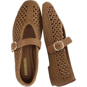 image:imageCUSHIONAIRE Monet Woven Mary Jane Flats for Women Comfortable Ballet Flats with Adjustable GoldTone Buckle Strap and Memory Foam CushioningBrown