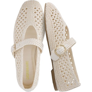 image:imageCUSHIONAIRE Monet Woven Mary Jane Flats for Women Comfortable Ballet Flats with Adjustable GoldTone Buckle Strap and Memory Foam CushioningCream