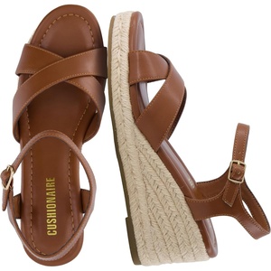 image:imageCUSHIONAIRE Prego Espadrille Wedge Sandals for Women Crisscross Open Toe Wedge Heels with Adjustable Ankle StrapWhiskey
