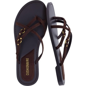 image:imageCUSHIONAIRE Raz Thong Strappy Sandals for Women Minimalist Flat Sandals with Decorative Ring AccentsChocolate