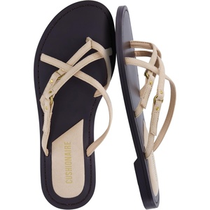 image:imageCUSHIONAIRE Raz Thong Strappy Sandals for Women Minimalist Flat Sandals with Decorative Ring AccentsSand