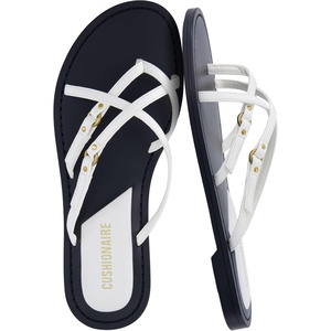 image:imageCUSHIONAIRE Raz Thong Strappy Sandals for Women Minimalist Flat Sandals with Decorative Ring AccentsWhite