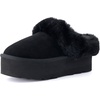 image:imageCUSHIONAIRE Husky 100 Genuine Suede Platform Slippers for Women with Fuzzy Faux Fur Lining Comfortable Memory Foam Platform Clog Slippers Wide Widths AvailableBlack Suede