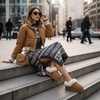 image:imageCUSHIONAIRE Husky 100 Genuine Suede Platform Slippers for Women with Fuzzy Faux Fur Lining Comfortable Memory Foam Platform Clog Slippers Wide Widths AvailableChestnut Suede