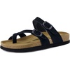 image:imageCUSHIONAIRE Lucky 100 Genuine Leather Suede Womens Sandals Comfortable Cork Footbed Slides for Women with Adjustable BucklesBlack
