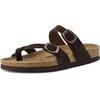 image:imageCUSHIONAIRE Lucky 100 Genuine Leather Suede Womens Sandals Comfortable Cork Footbed Slides for Women with Adjustable BucklesChocolate
