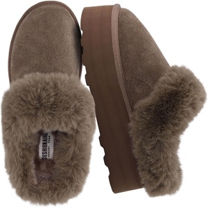 image:imageCUSHIONAIRE Husky 100 Genuine Suede Platform Slippers for Women with Fuzzy Faux Fur Lining Comfortable Memory Foam Platform Clog Slippers Wide Widths AvailableTaupe Suede