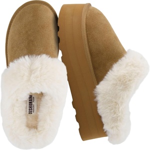 image:imageCUSHIONAIRE Husky 100 Genuine Suede Platform Slippers for Women with Fuzzy Faux Fur Lining Comfortable Memory Foam Platform Clog Slippers Wide Widths AvailableChestnut Suede