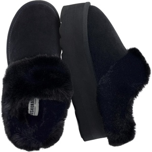 image:imageCUSHIONAIRE Husky 100 Genuine Suede Platform Slippers for Women with Fuzzy Faux Fur Lining Comfortable Memory Foam Platform Clog Slippers Wide Widths AvailableBlack Suede