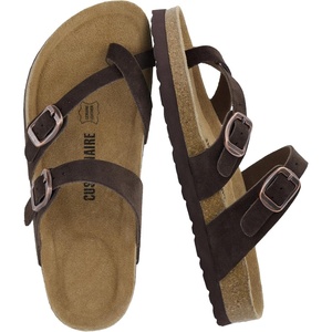 image:imageCUSHIONAIRE Lucky 100 Genuine Leather Suede Womens Sandals Comfortable Cork Footbed Slides for Women with Adjustable BucklesChocolate